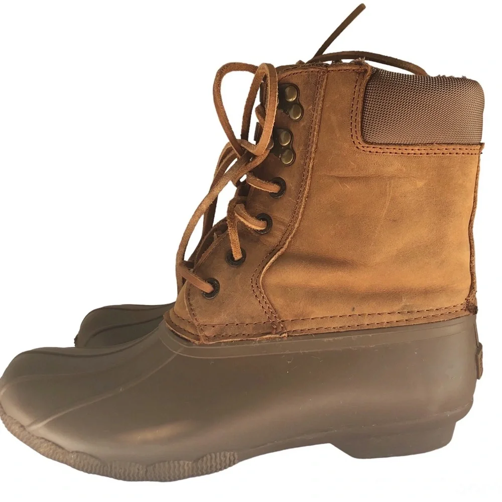 Sperry Shearwater Waterproof Duck Boots Womens 6 Tan Winter Rain Boots Coastal